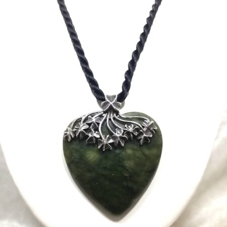 Vintage Connemara Marble Silver Heart on 18" Silk Rope