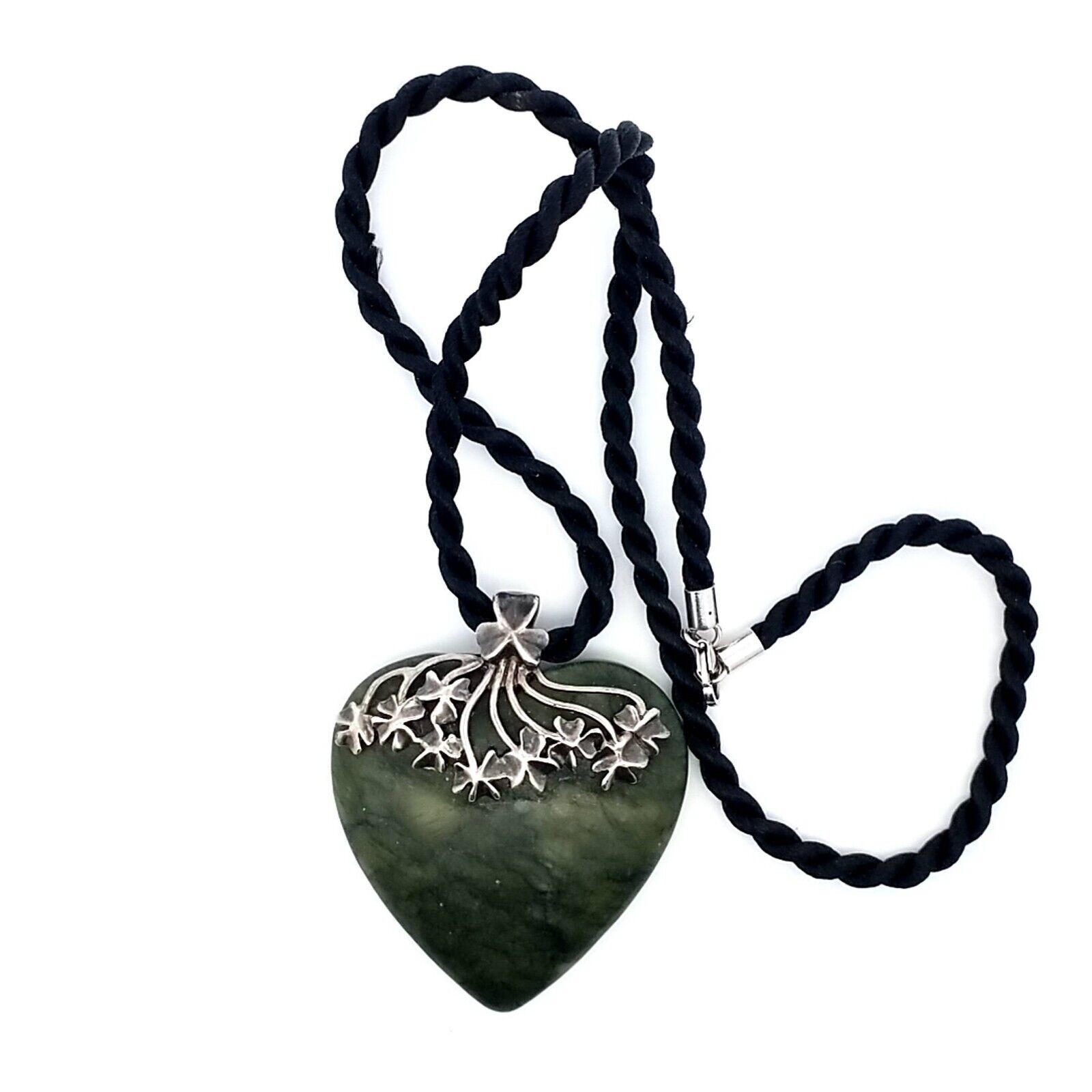 Vintage Connemara Marble Silver Heart on 18" Silk Rope - Image 2