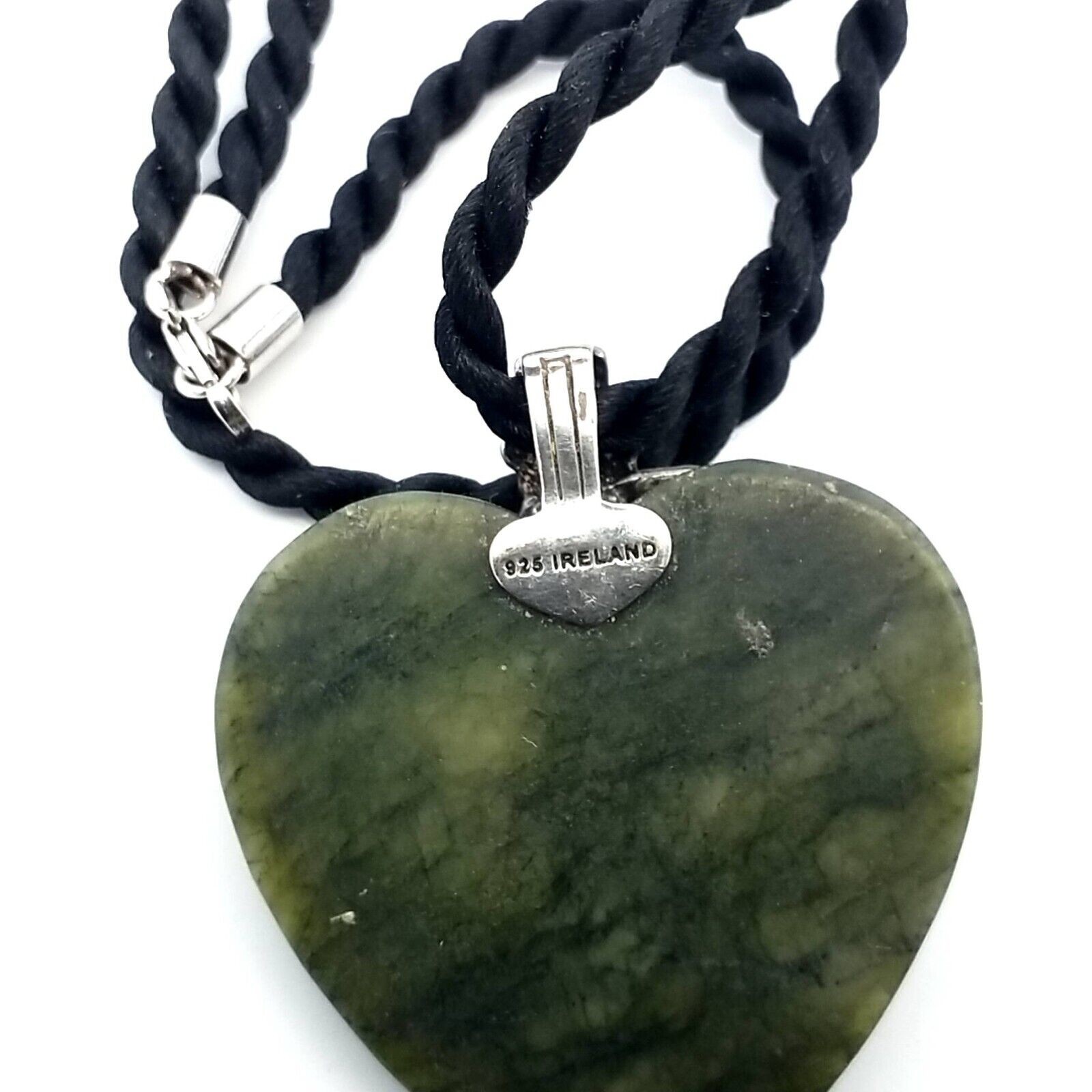Vintage Connemara Marble Silver Heart on 18" Silk Rope - Image 3
