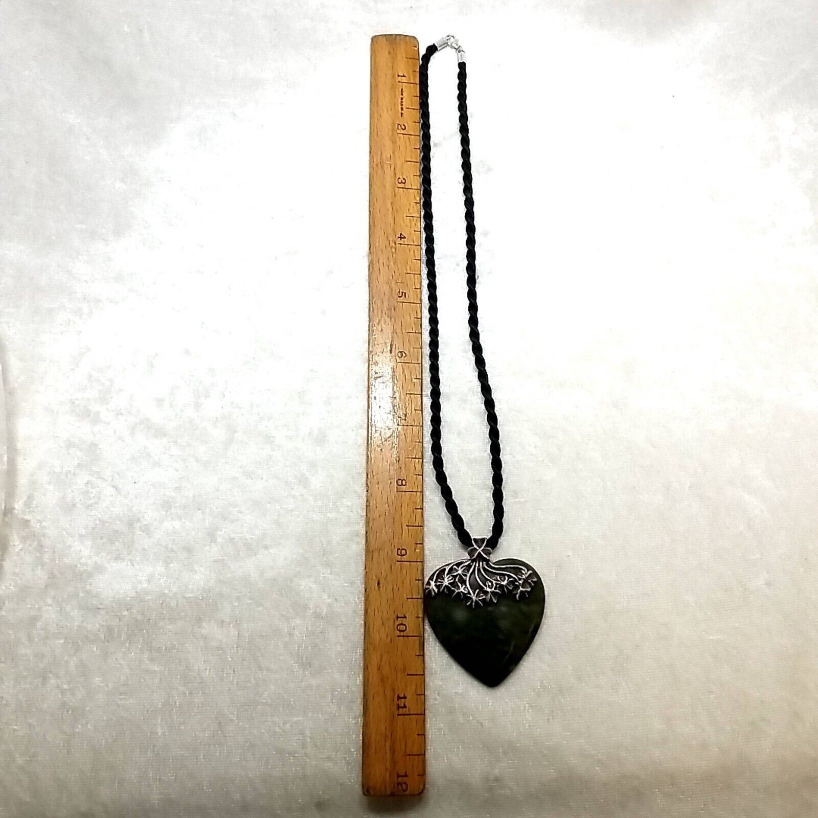 Vintage Connemara Marble Silver Heart on 18" Silk Rope - Image 6