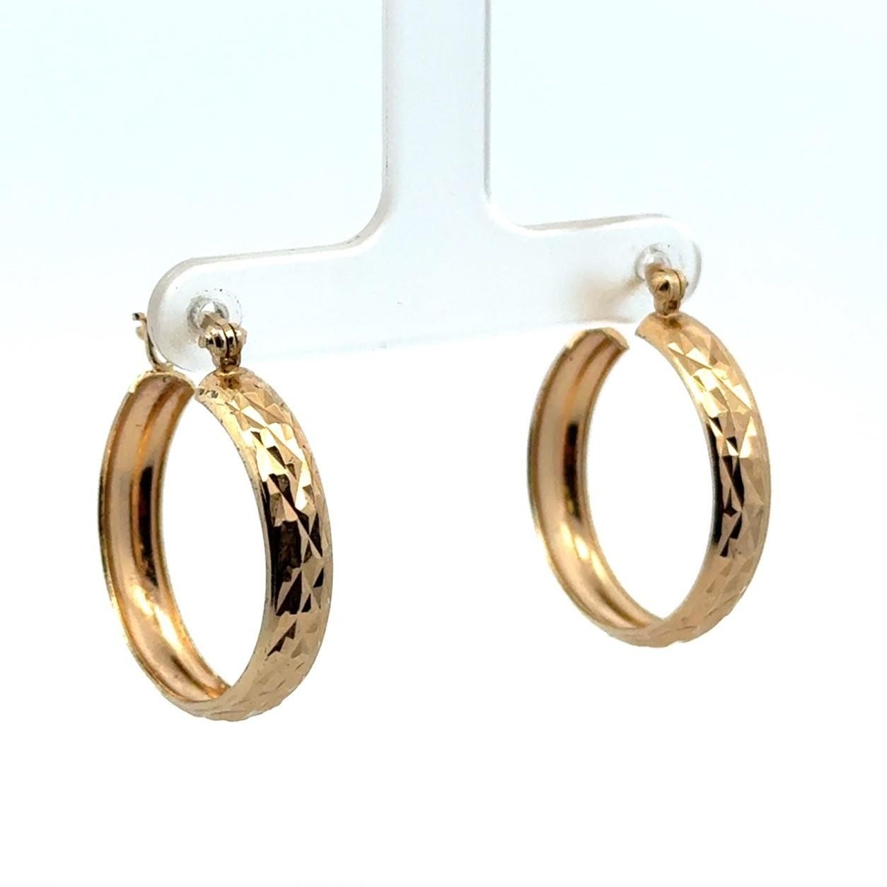 .925 Sterling Silver Gold Vermeil Diamond Cut Hoop Earrings, 3.37g - Image 2