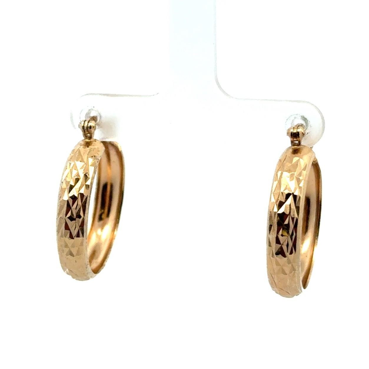 .925 Sterling Silver Gold Vermeil Diamond Cut Hoop Earrings, 3.37g - Image 3