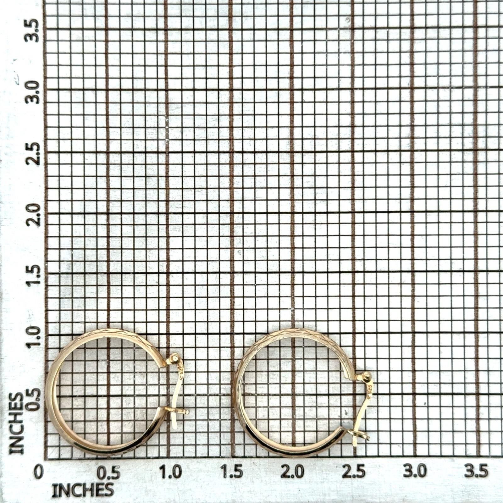 .925 Sterling Silver Gold Vermeil Diamond Cut Hoop Earrings, 3.37g - Image 7