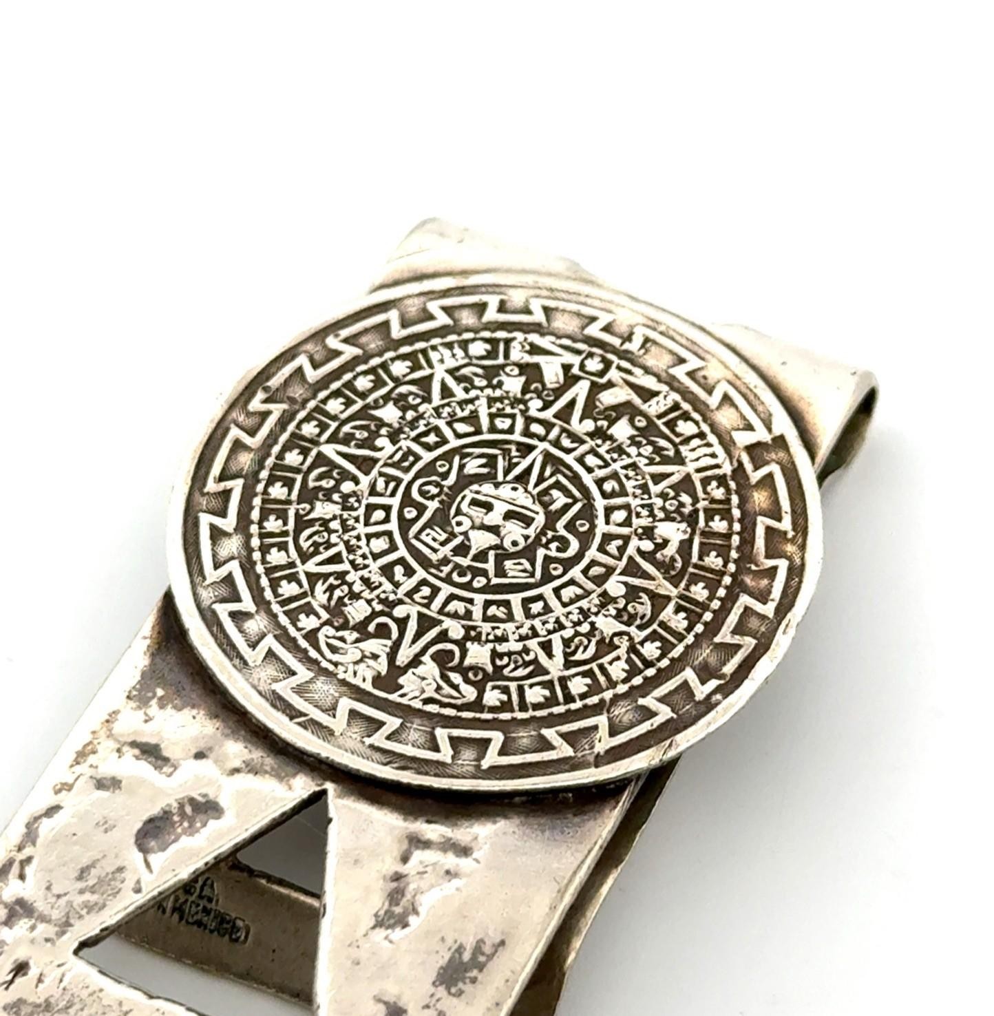 FHC Mexico 925 Sterling Silver Aztec Calendar Money Clip 25.7g - Image 3