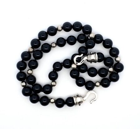 Sterling Silver 5mm Bead & 8mm Onyx Bead 18" Necklace - 39.2 Grams