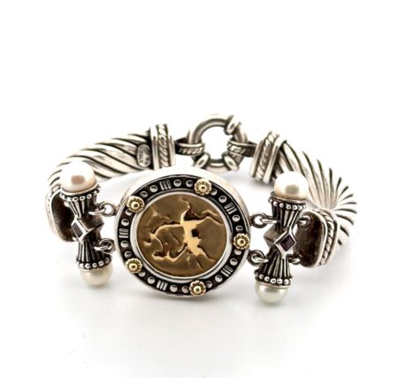 6.5” Flli Menegatti Italian Tagliamonte 925 Sterling & 18k Gold Bracelet 45g