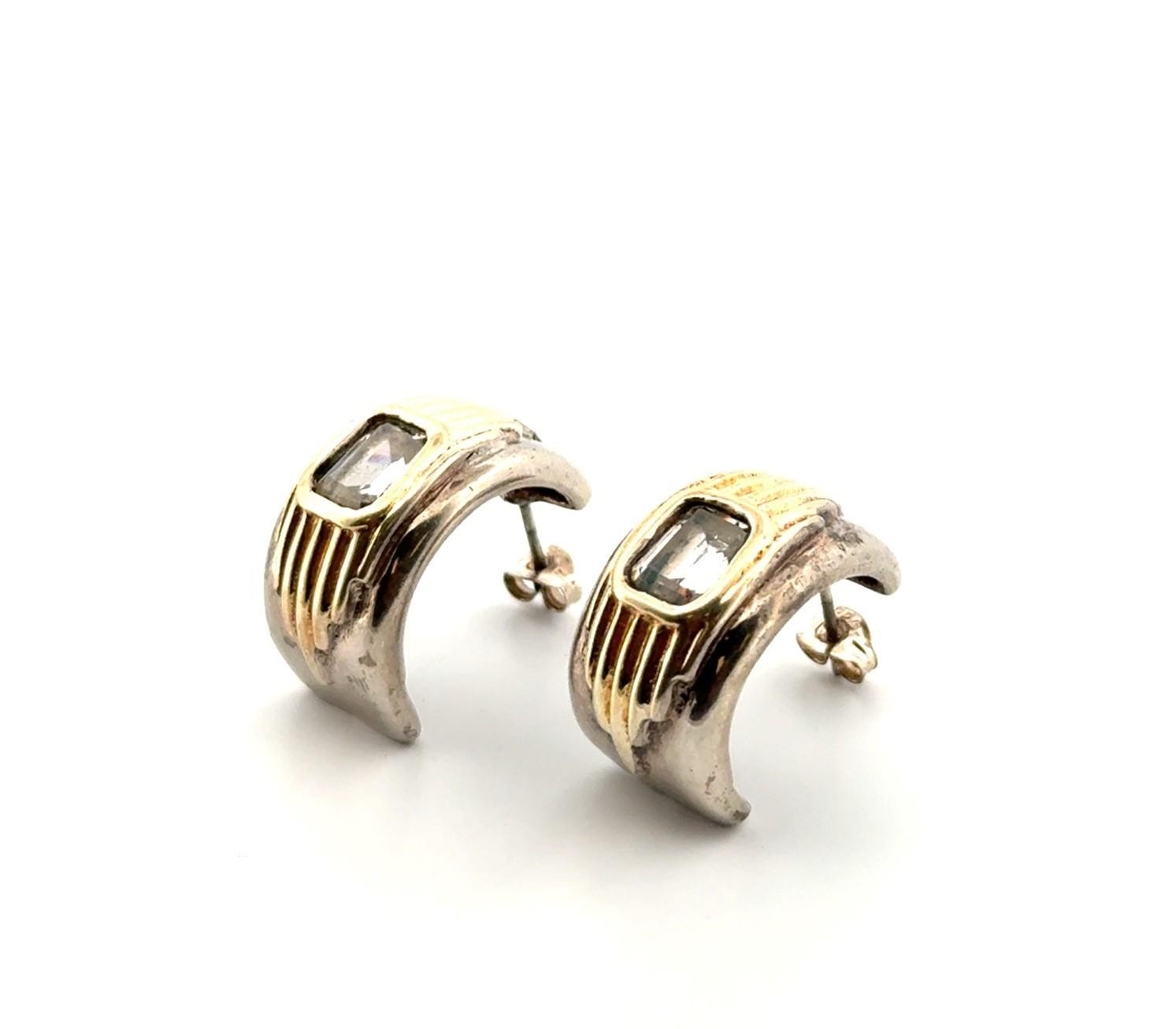 Alfred Durante 1988 Franklin Mint 925 Sterling Silver & 14k Gold Earrings 12.3g - Image 2
