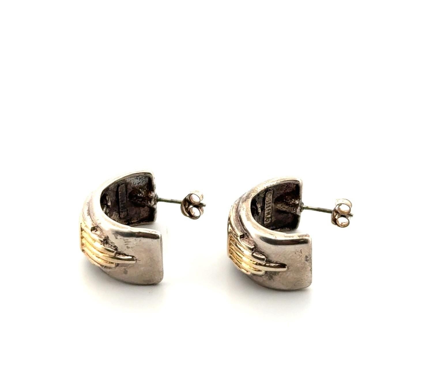 Alfred Durante 1988 Franklin Mint 925 Sterling Silver & 14k Gold Earrings 12.3g - Image 4