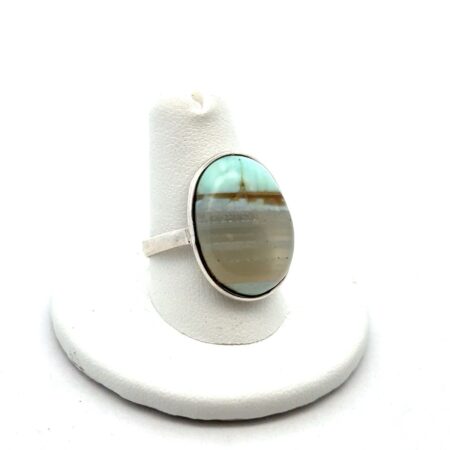 .925 Sterling Silver Banded Cabochon Ring, Size-8.5, 5.5g
