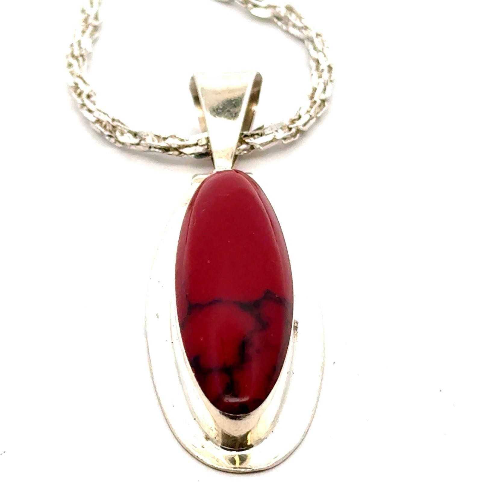 Vintage 18” Red Jasper 925 Sterling Silver Pendant Marked MWS, Mexico, 30.4g - Image 2