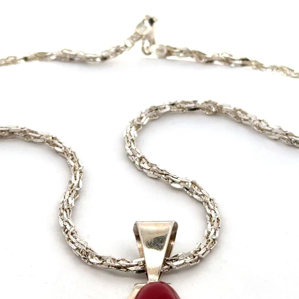 Vintage 18” Red Jasper 925 Sterling Silver Pendant Marked MWS, Mexico, 30.4g - Image 3