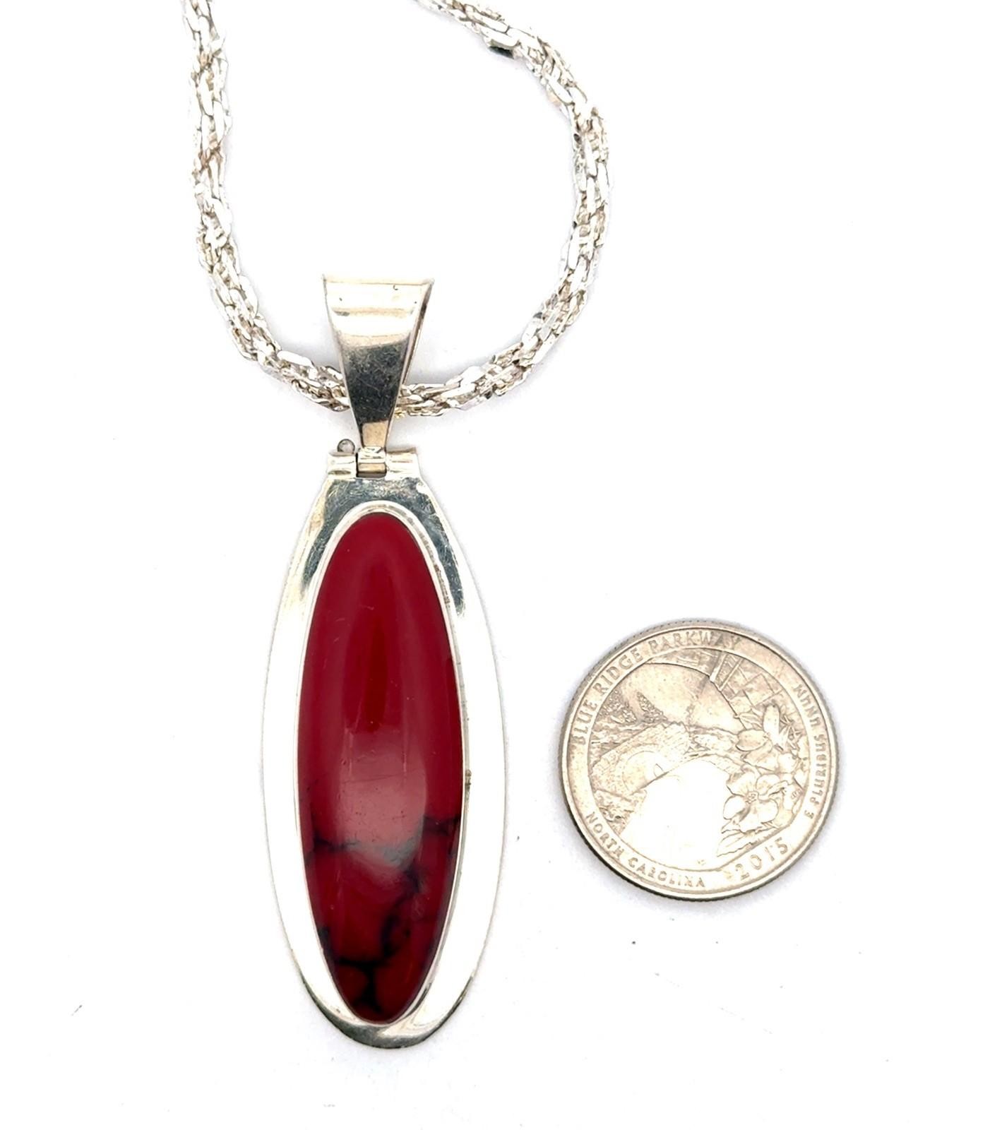 Vintage 18” Red Jasper 925 Sterling Silver Pendant Marked MWS, Mexico, 30.4g - Image 5