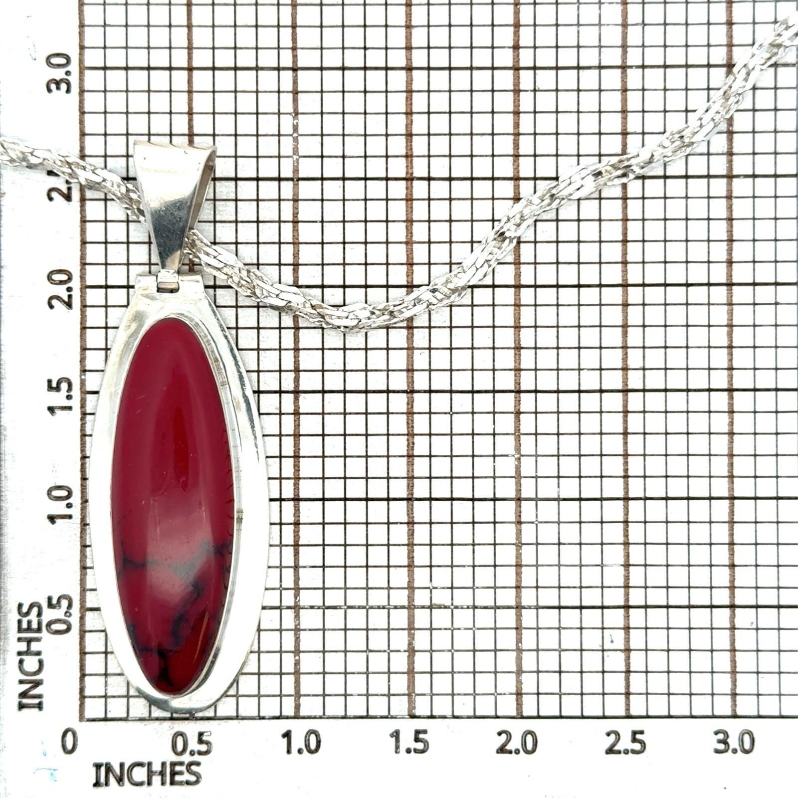 Vintage 18” Red Jasper 925 Sterling Silver Pendant Marked MWS, Mexico, 30.4g - Image 15