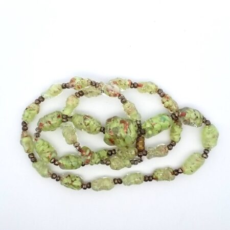 24" Murano Glass Graduated Bead Necklace, Green with Copper Color