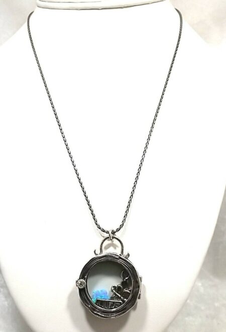 Window Locket Filled Butterfly, Life & Flower Sterling Silver on 18"+2" Necklace