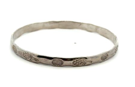 .925 Sterling Silver Flower Bangle Bracelet - 8.5”, 15.9g