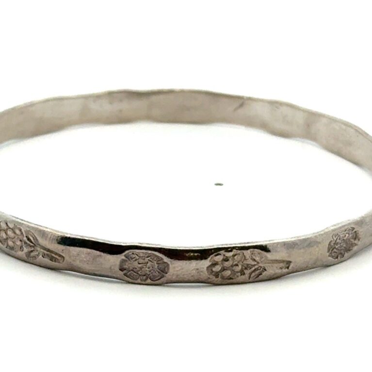 .925 Sterling Silver Flower Bangle Bracelet - 8.5”, 15.9g