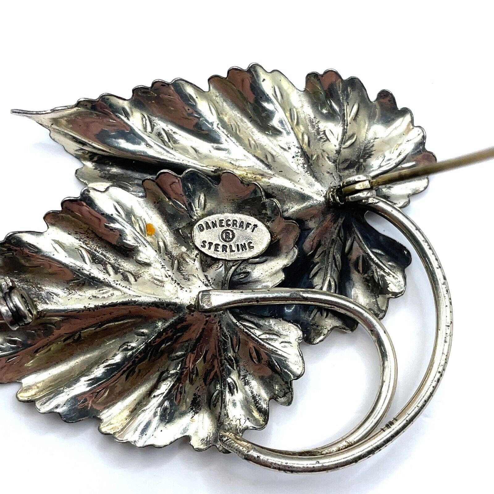Vintage Danecraft Sterling Silver Double Leaf Brooch - Image 5
