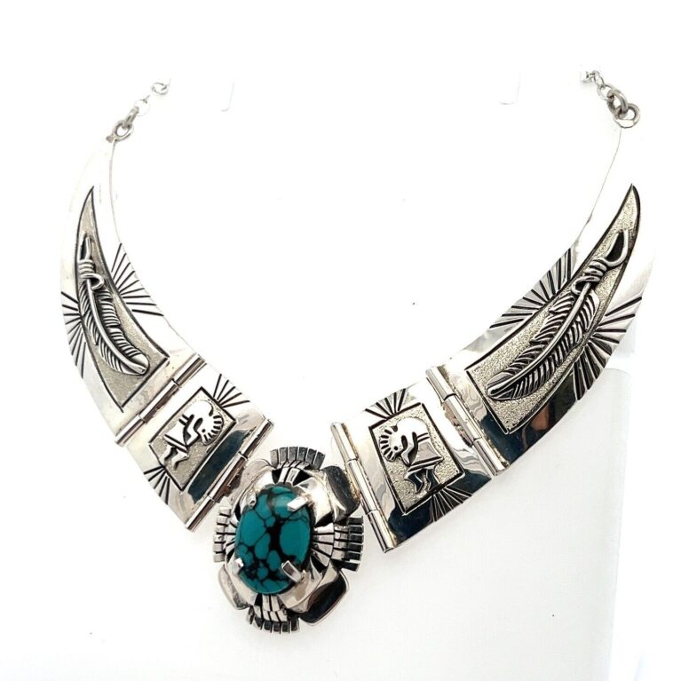 Charlie O. Navajo Turquoise Panel 18” Necklace 49.5 Grams