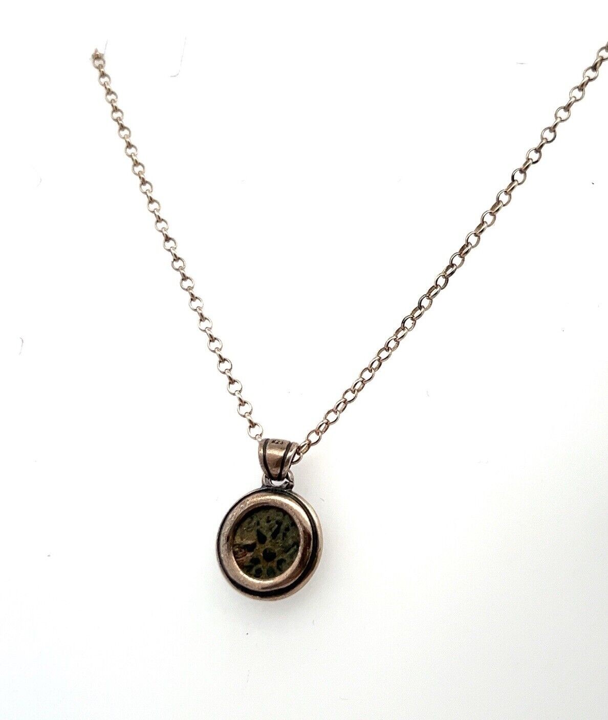 Ancient Widow Mite Coin Pendant 20” Necklace in Sterling Silver 6.8 Grams