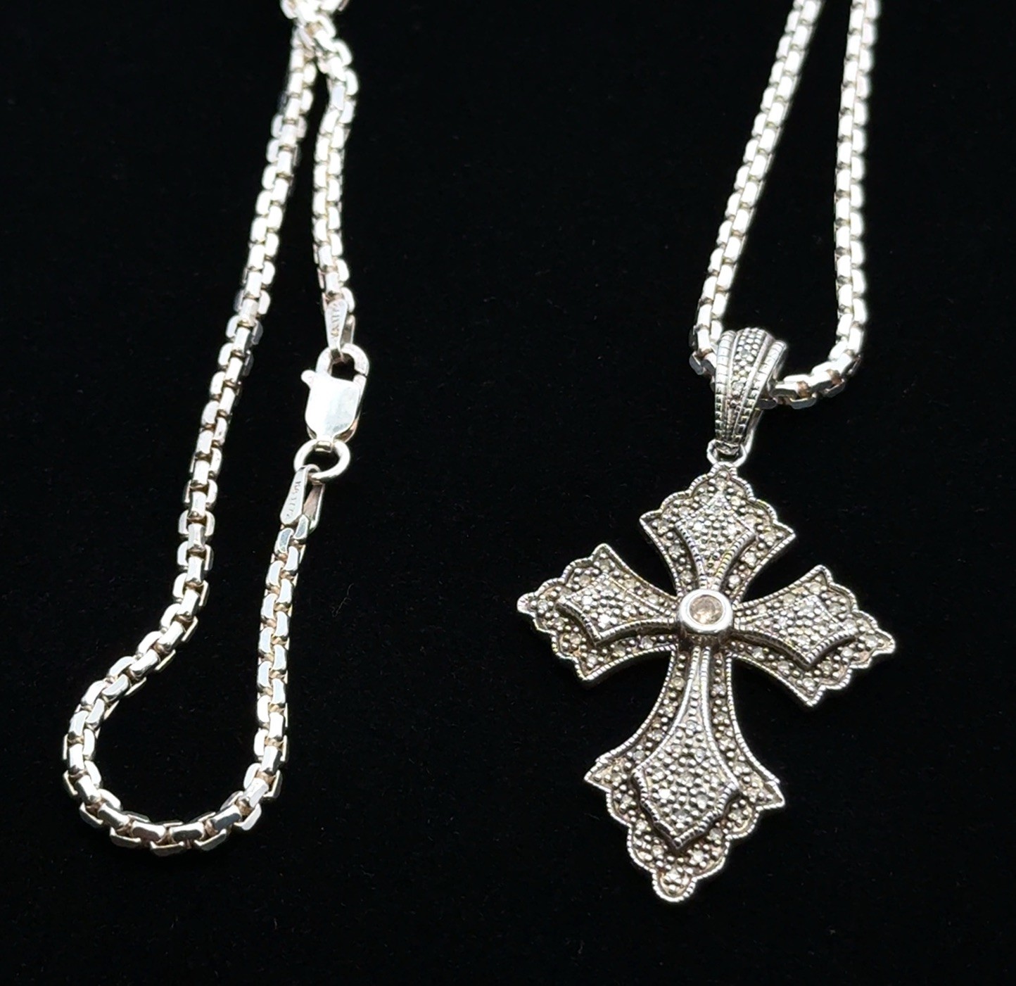 24” x 2mm KA 925 Sterling Silver Diamond Cross Pendant On Cable Necklace, 23.4g - Image 2