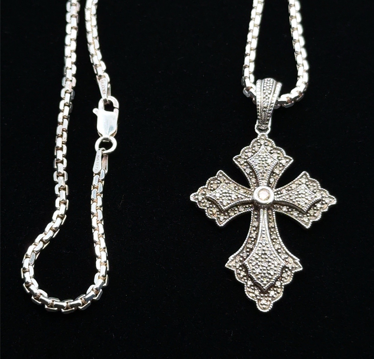 24” x 2mm KA 925 Sterling Silver Diamond Cross Pendant On Cable Necklace, 23.4g - Image 3