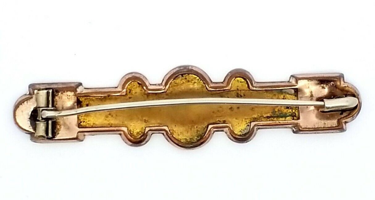 Antique Victorian Gold Filled Etched Engraved Bar Village Scene Brooch/Pin - Image 2