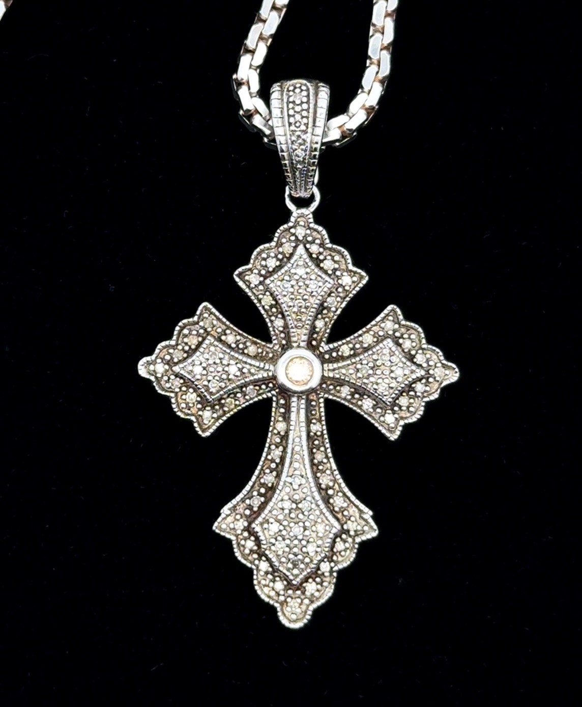 24” x 2mm KA 925 Sterling Silver Diamond Cross Pendant On Cable Necklace, 23.4g - Image 4