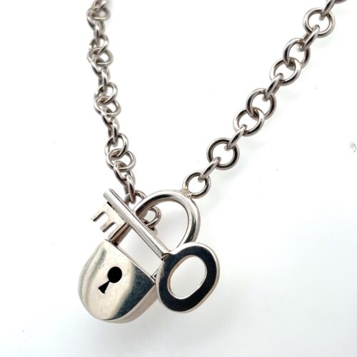16” Vintage 925 Sterling Silver Padlock & Key Toggle Clasp Necklace 49.2g