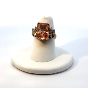 .925 Sterling Silver (Gold Tone) Emerald Cut Citrine & CZs, Size 6 Ring -7.6g