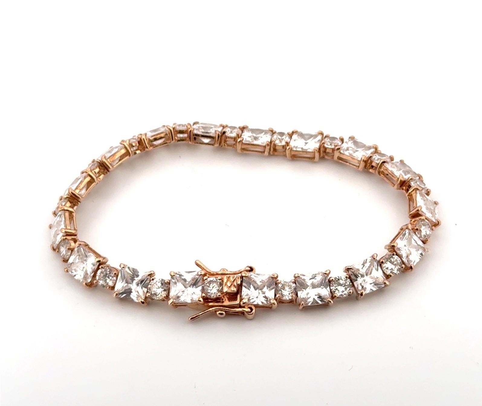 6.75” FAS 925 Sterling Silver Gold Vermeil CZ Tennis Bracelet 17.7g - Image 3
