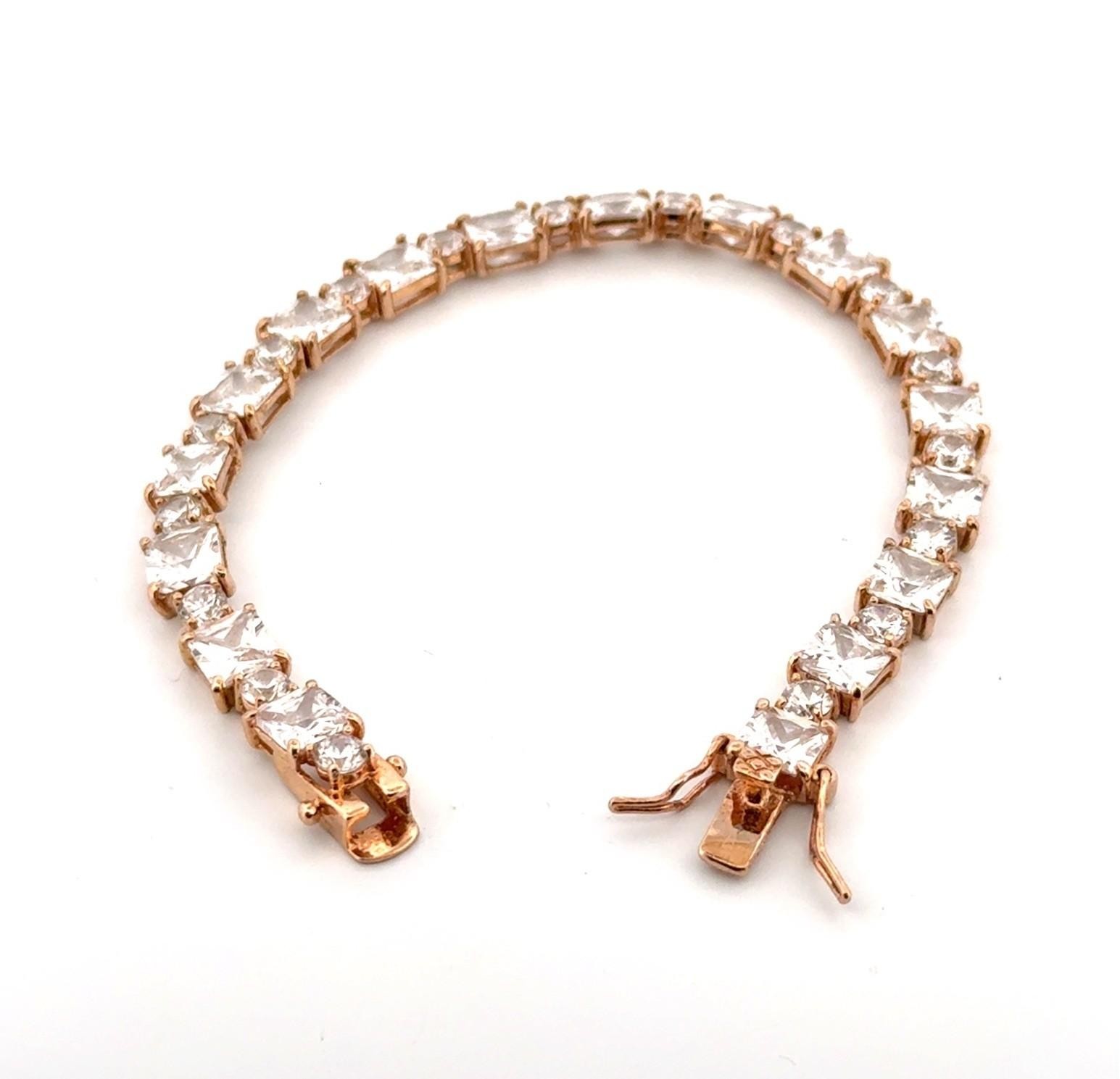 6.75” FAS 925 Sterling Silver Gold Vermeil CZ Tennis Bracelet 17.7g - Image 4