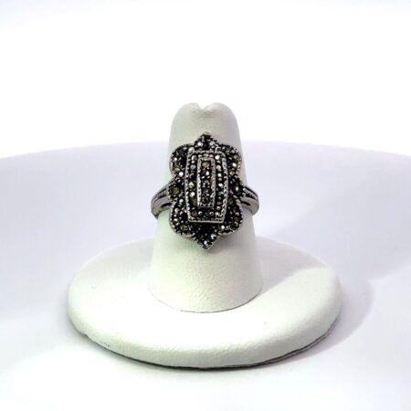 Vintage Sterling Silver, 18k White Gold Electroplate, S. 7 Marcasite Ring - 5.9g