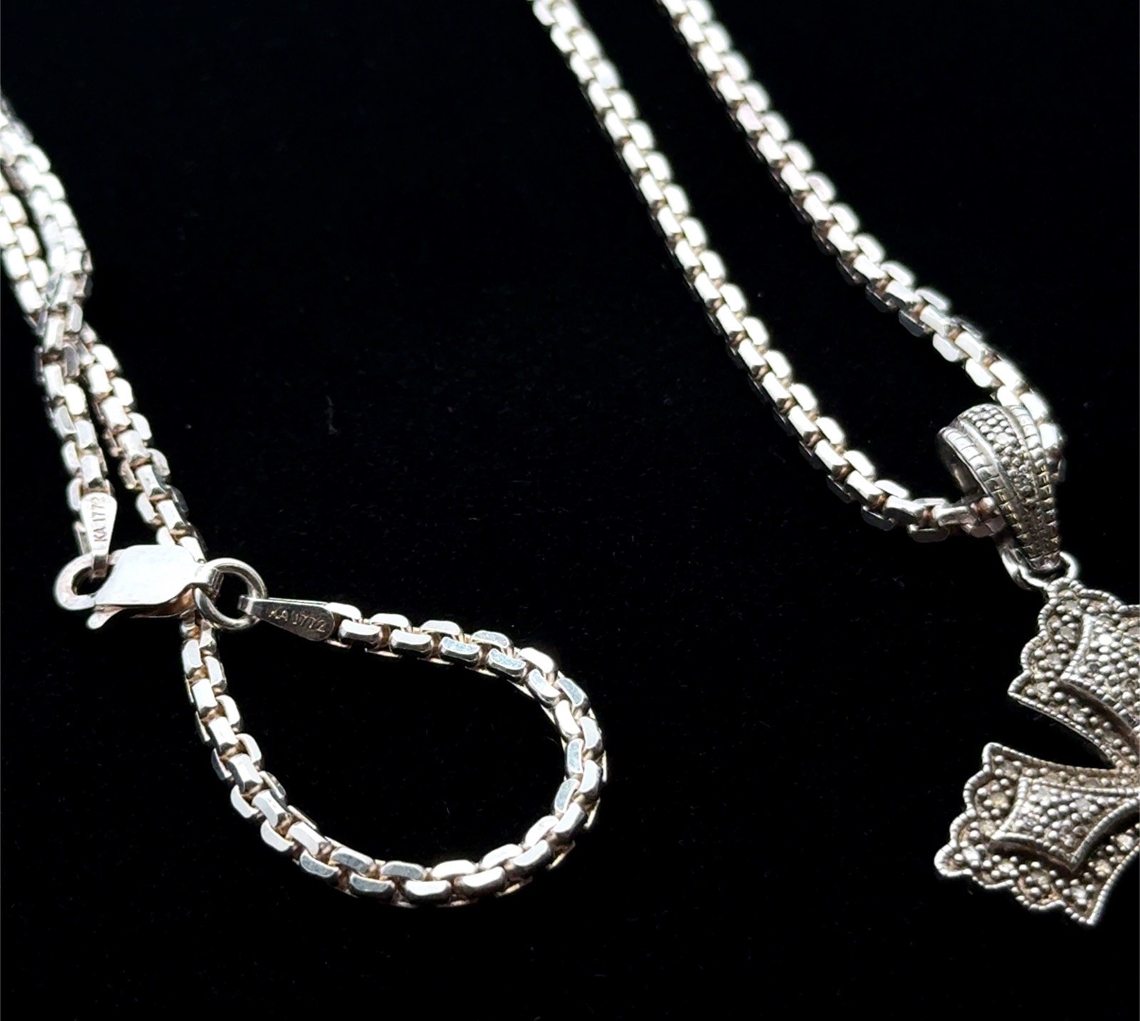 24” x 2mm KA 925 Sterling Silver Diamond Cross Pendant On Cable Necklace, 23.4g - Image 6