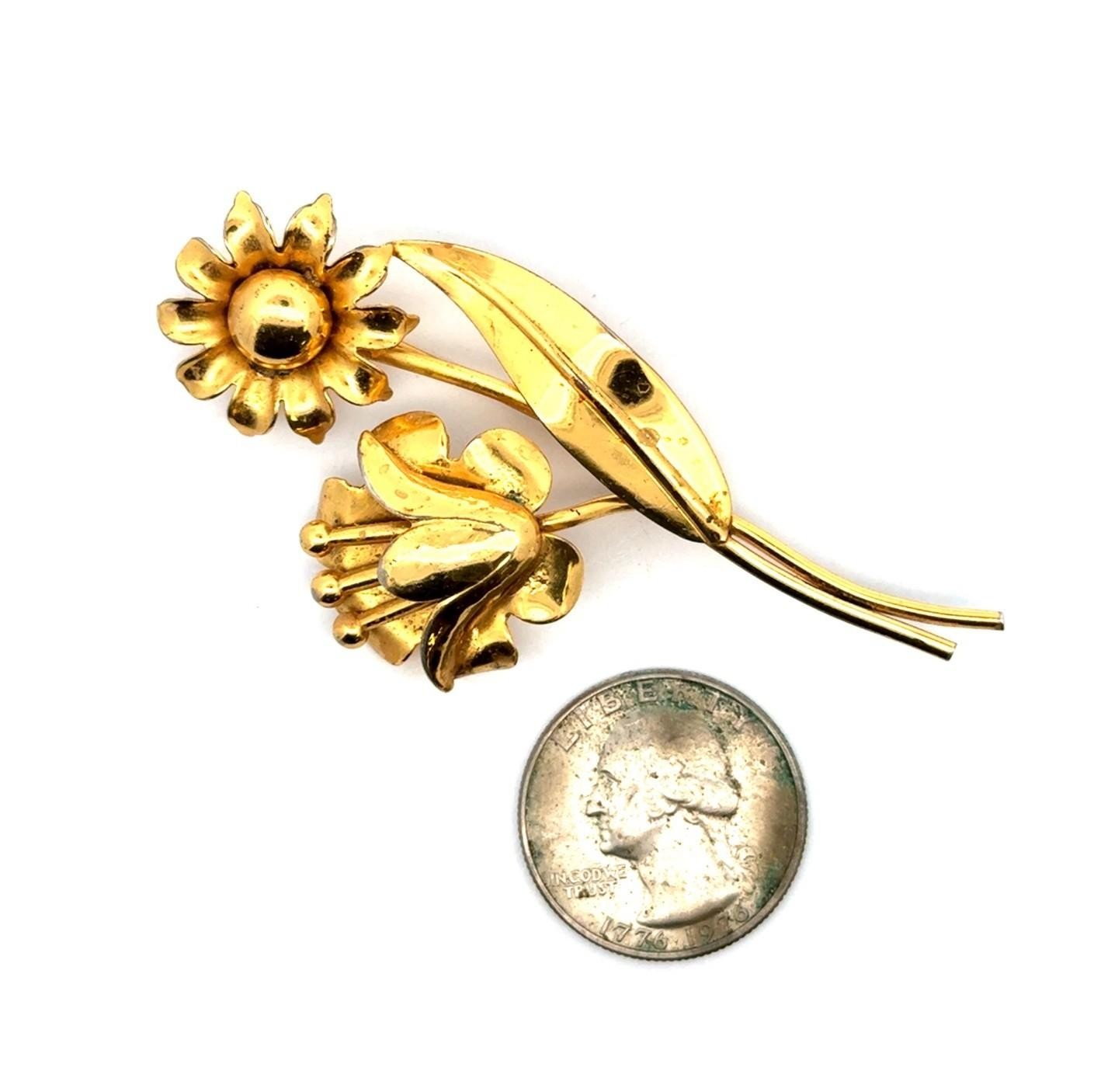 Corocraft .925 Sterling Silver Gold Vermeil Flower Pin, 8.7g - Image 3