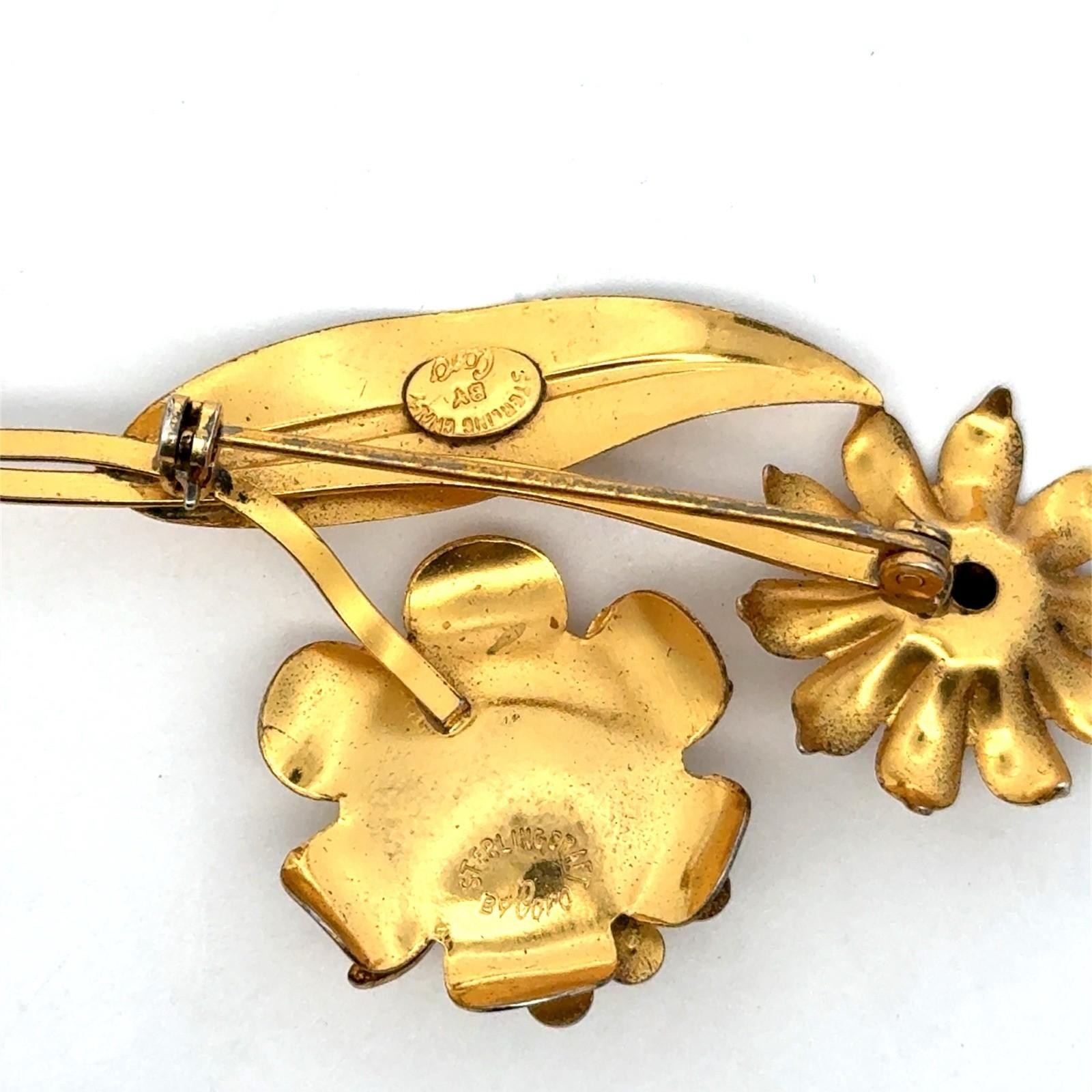 Corocraft .925 Sterling Silver Gold Vermeil Flower Pin, 8.7g - Image 5