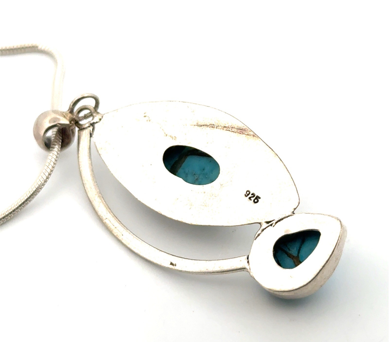 20” - 925 Sterling Silver Modernist Turquoise Chip Pendant Snake Chain Necklace - Image 4