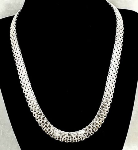18" Sterling Silver Italy Woven Flat Plasma Chain Necklace w/ Matching Bracelet