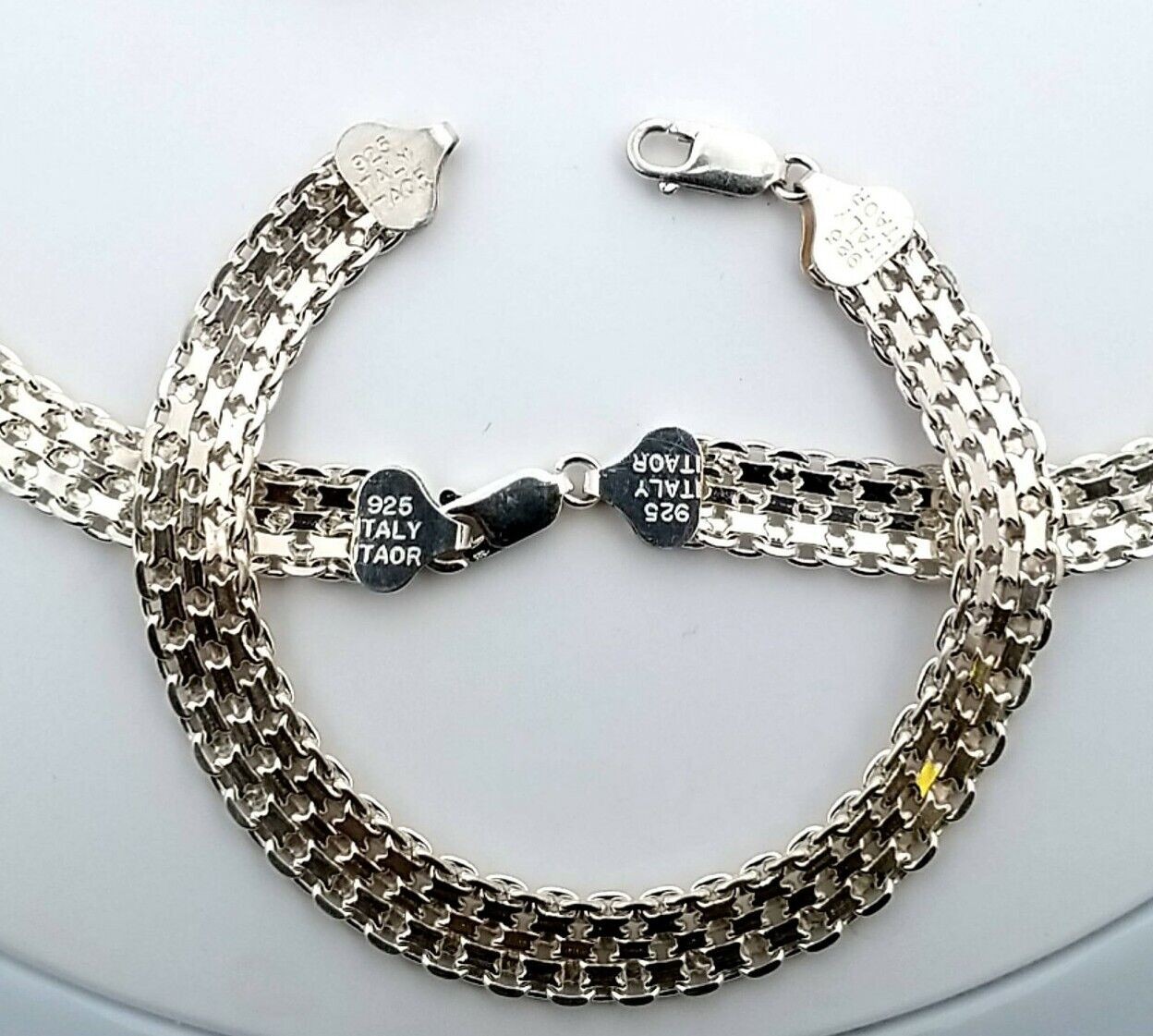 18" Sterling Silver Italy Woven Flat Plasma Chain Necklace w/ Matching Bracelet - Image 3