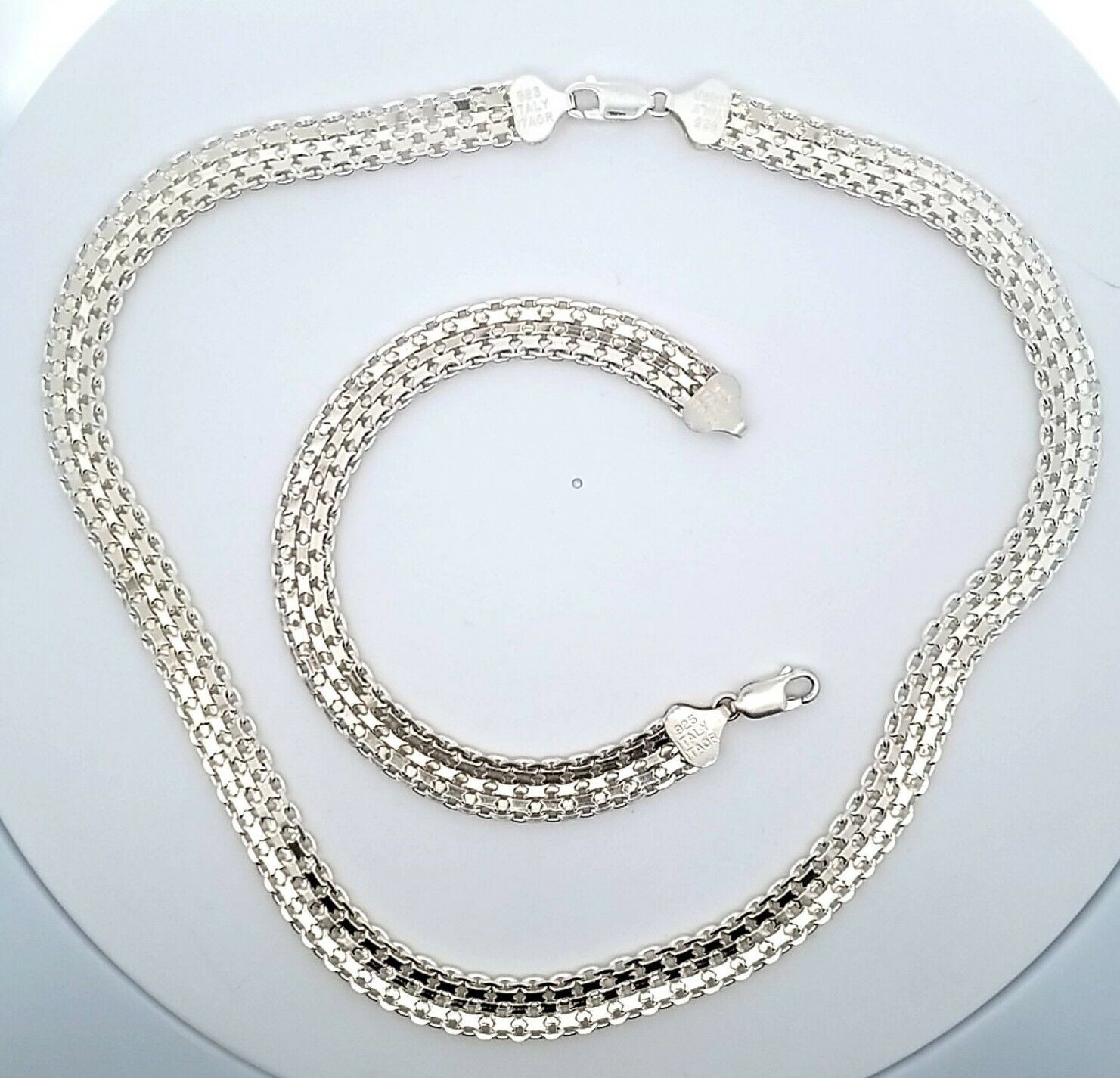 18" Sterling Silver Italy Woven Flat Plasma Chain Necklace w/ Matching Bracelet - Image 5