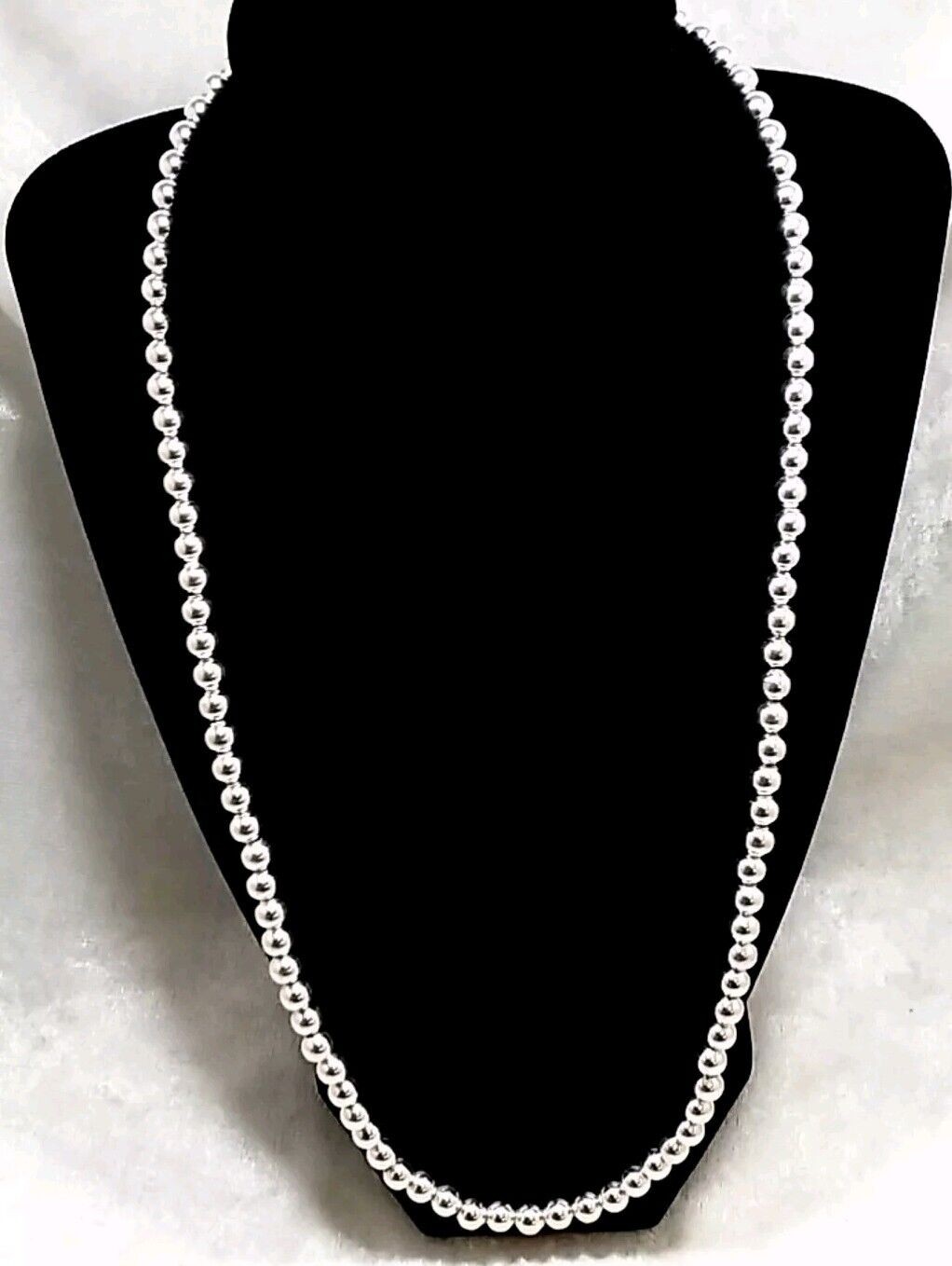 925 Sterling Silver 6mm Wide Bead 24" Necklace w/ 3" Extender 42.7 Grams - Image 2