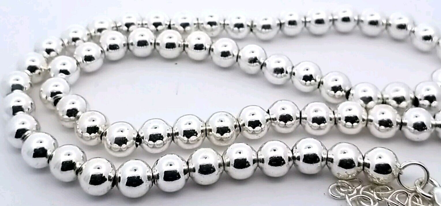 925 Sterling Silver 6mm Wide Bead 24" Necklace w/ 3" Extender 42.7 Grams - Image 3