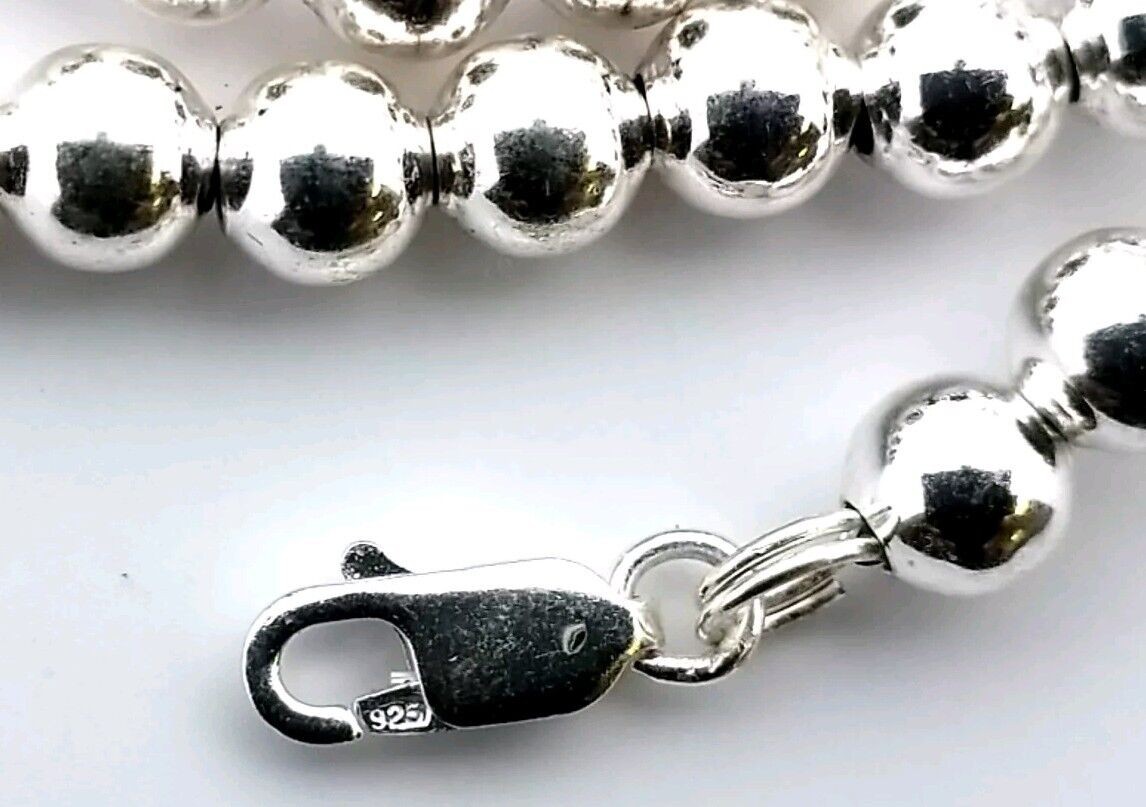 925 Sterling Silver 6mm Wide Bead 24" Necklace w/ 3" Extender 42.7 Grams - Image 6