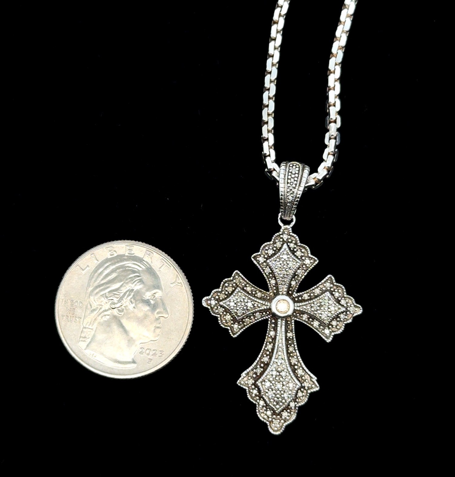 24” x 2mm KA 925 Sterling Silver Diamond Cross Pendant On Cable Necklace, 23.4g - Image 14
