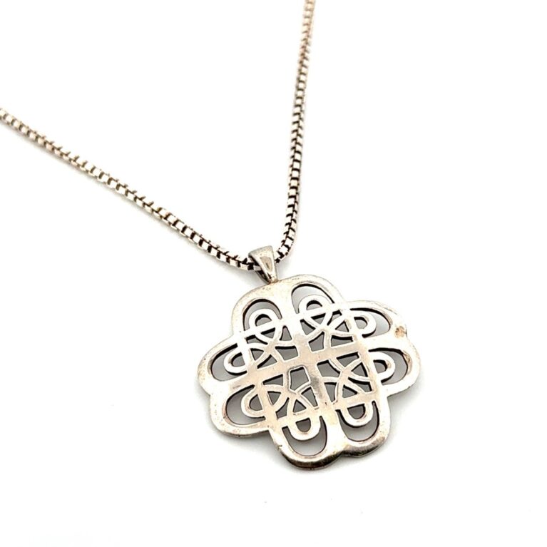 16” - 925 Sterling Silver Quatrefoil Pendant Box Chain Necklace 17g