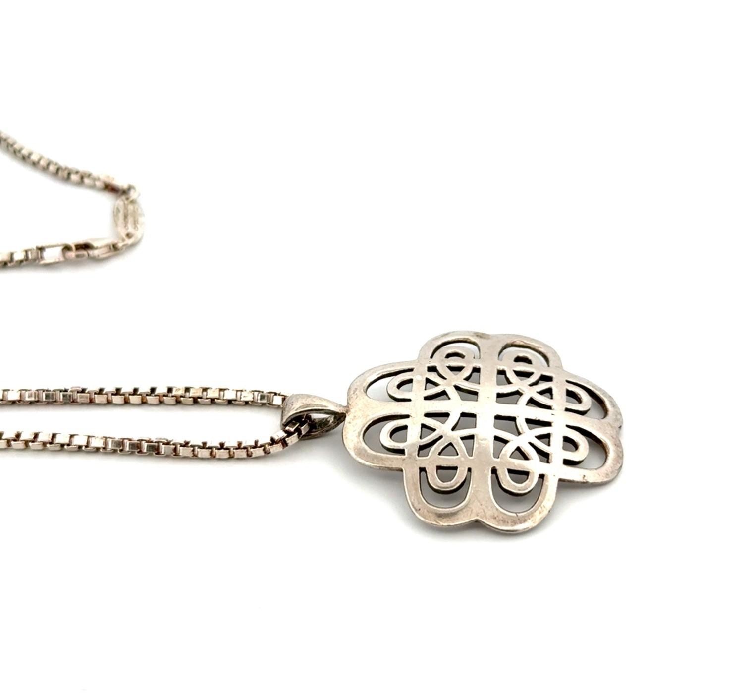 16” - 925 Sterling Silver Quatrefoil Pendant Box Chain Necklace 17g - Image 2