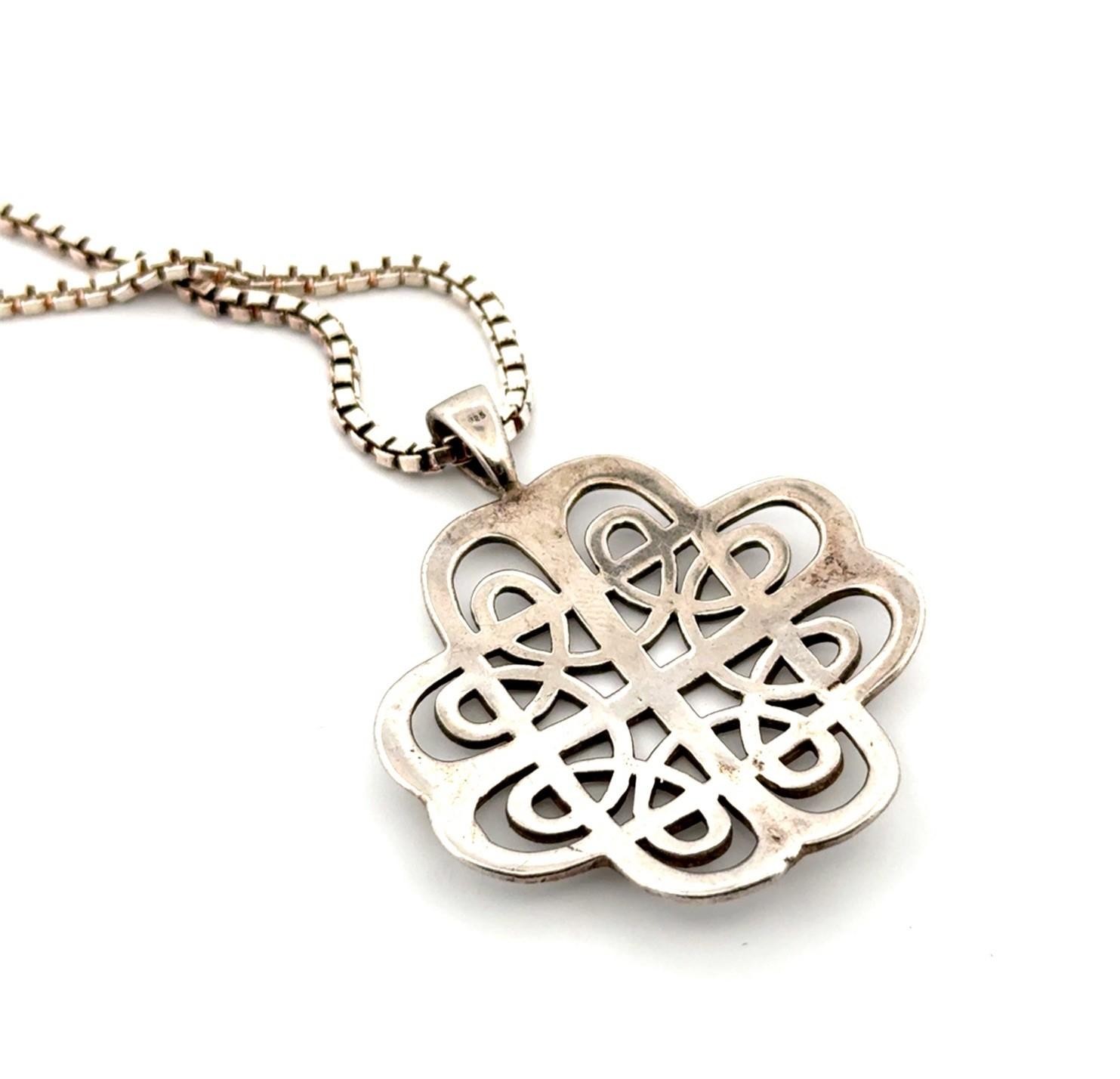 16” - 925 Sterling Silver Quatrefoil Pendant Box Chain Necklace 17g - Image 3