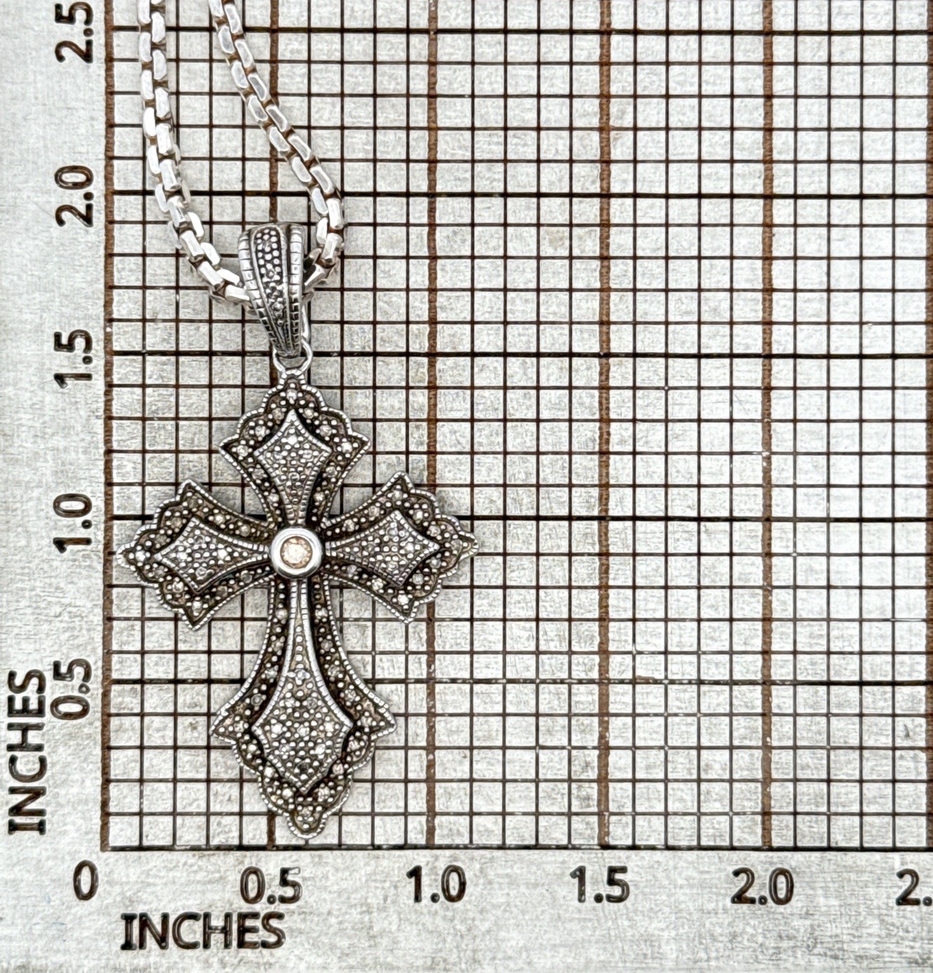 24” x 2mm KA 925 Sterling Silver Diamond Cross Pendant On Cable Necklace, 23.4g - Image 15