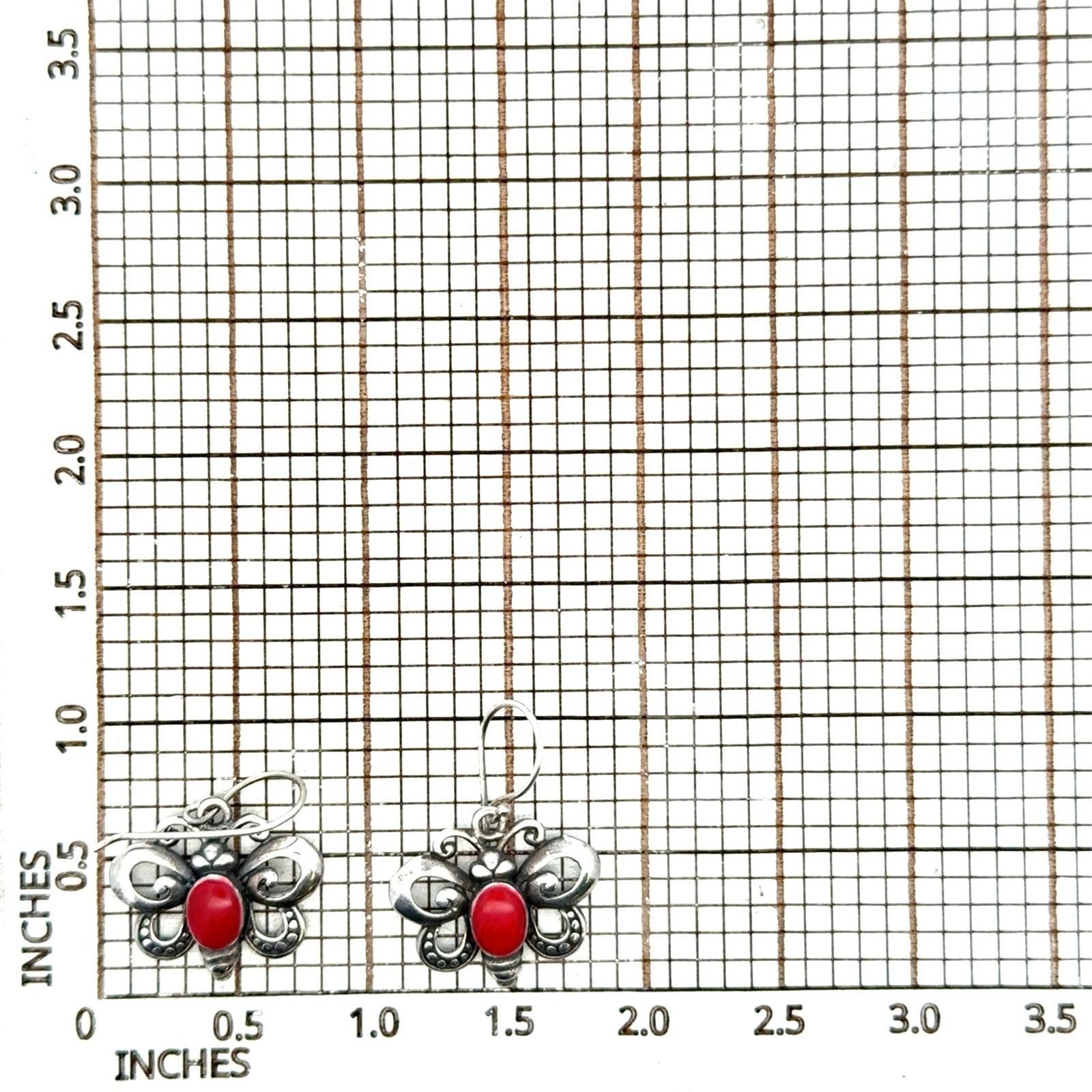.925 Sterling Silver Red Corral Butterfly Earrings, 3.1g - Image 5