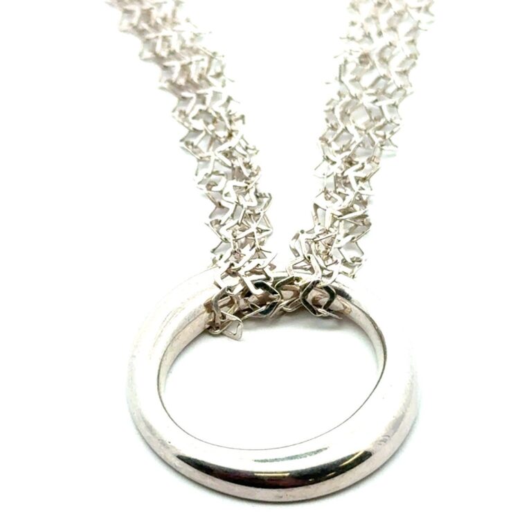 15” 925 Sterling S. Multi Strand w/ Circle Pendant Necklace Made in Italy 13.5g